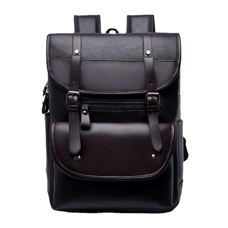 Men PU Leather Hasp Large Capacity Backpack Multi-pocket Waterproof 15.6 Inch Laptop Bag Fashion Wild Travel