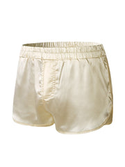 Mens Solid Color Soft Silk Breathable Loose Lightweight Home Elastic Mid Waist Boxers