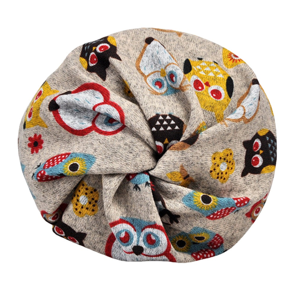 Women Plus Velvet Keep Warm Cartoon Animals Pattern Casual Personality Elastic Dual-use Neck Protection Beanie Scarf