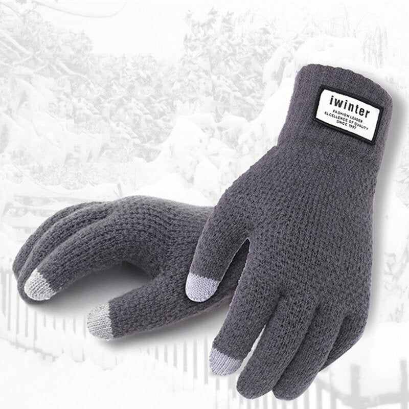 Winter Autumn Men Bike Knitted Gloves Touch Screen Male Thicken Warm Wool Cashmere Solid Gloves