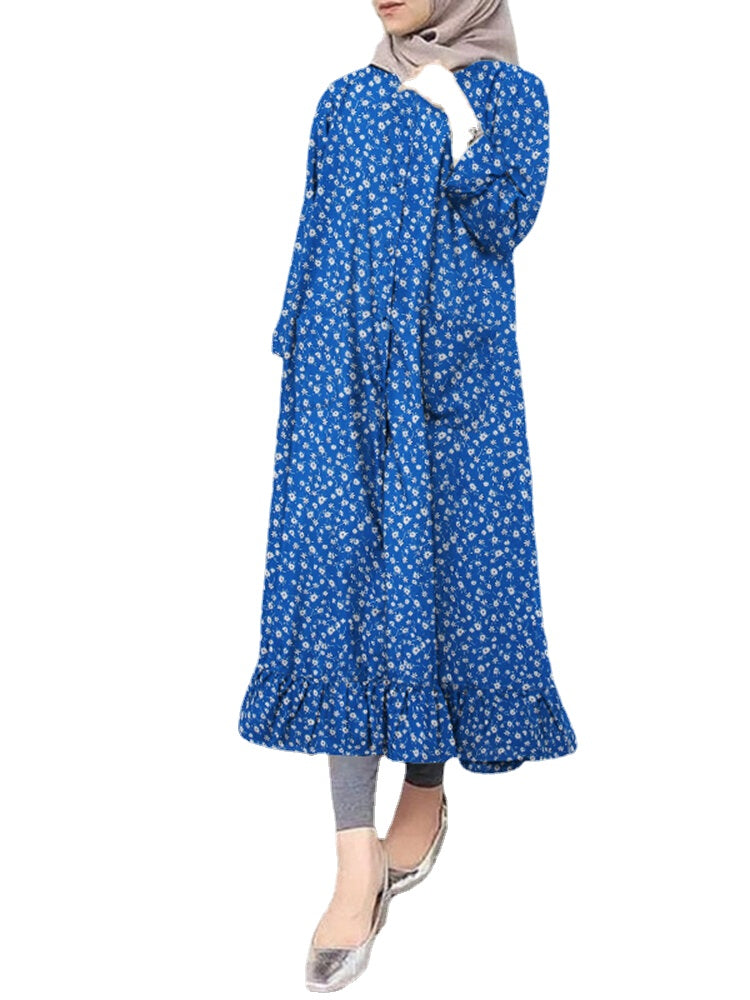 Ditsy Floral Button Ruffle Long Sleeve Maxi Dress