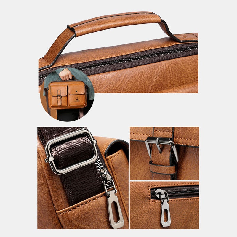 Men Horizontal Large Capacity PU Leather Crossbody Bags Waterproof Wear-resistant Messenger Bag Shoulder Handbag