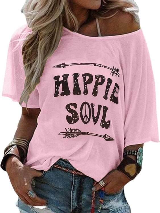 Casual Letter Print Round Neck Short Sleeve T-shirts