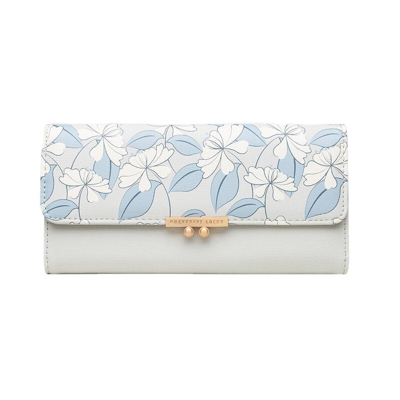 Women Plants 9 Card Slots Floral Trifold Wallet Purse