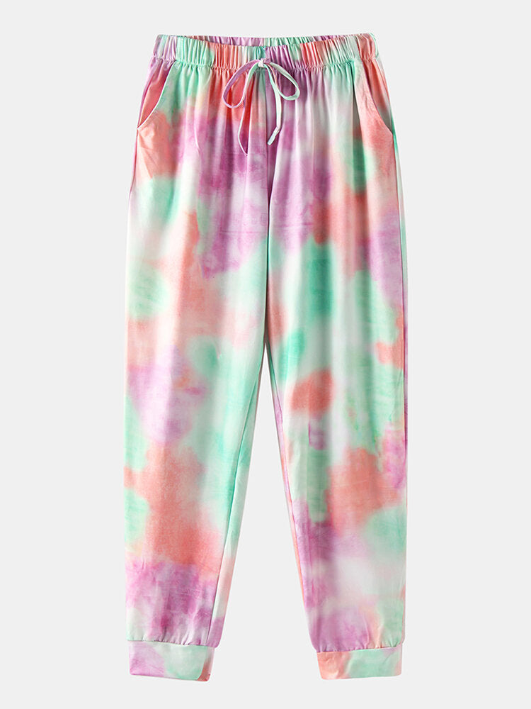 Tie Dye Print Sports Loungewear Set Tank Top Beam Feet Sleeveless Two-Piece Set