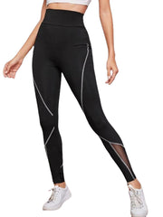 Women Patch Line Print Elastic Waist Bodycon Sport Casual Leggings