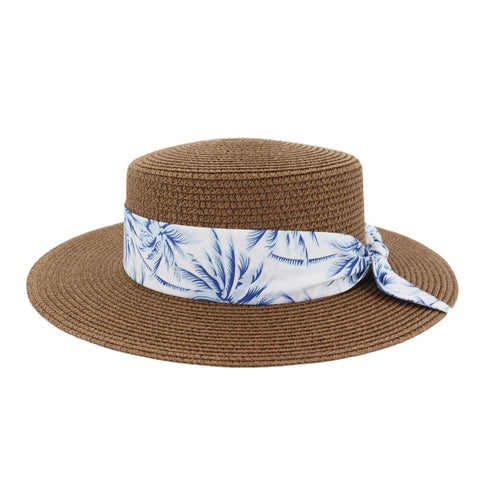 Women Sunscreen Travel Beach Sun Hat Elegant Bowknot Jazz Hat Flat Hat Straw Hat