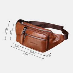 Men Genuine Leather Multifunction Front Flap-Over Zipper Pocket Chest Bag Retro Large Capacity Casual Crossbody Bags Shoulder