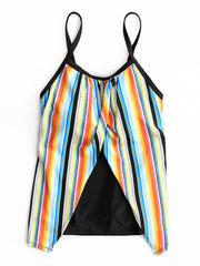 Plus Size Women Colorful Striped Spaghetti Straps Sleeveless Swimwear