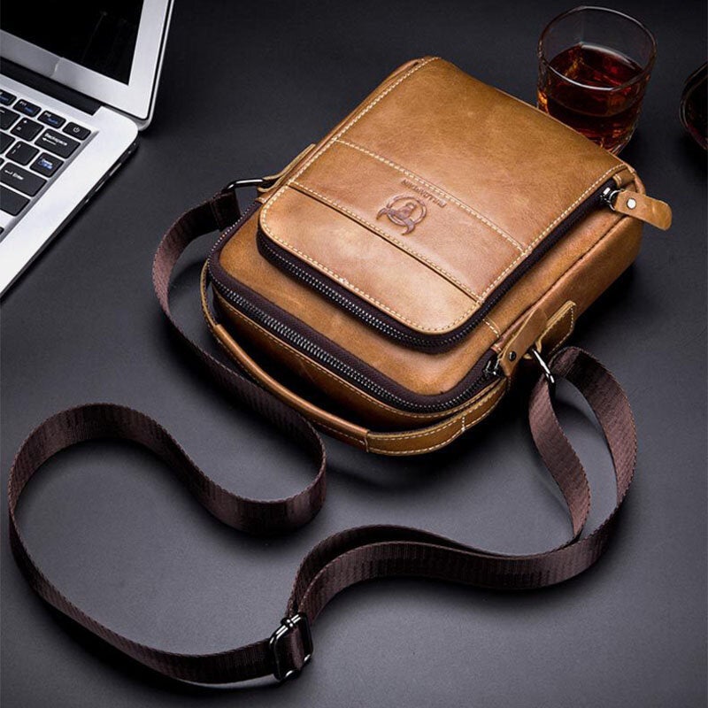 Men Genuine Leather Multi-pocket Casual Crossbody Bag Shoulder