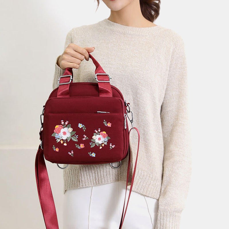 Women Light Weight Waterproof Flower Embroidered Crossbody Bag Shoulder Bag