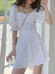 Floral Pleating Leisure Summer Casual Mini Dress For Women