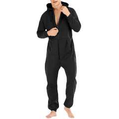 Men  Mulit Pockets Thicken Loungewear Zip Down Jumpsuit Plain Hooded Pajamas