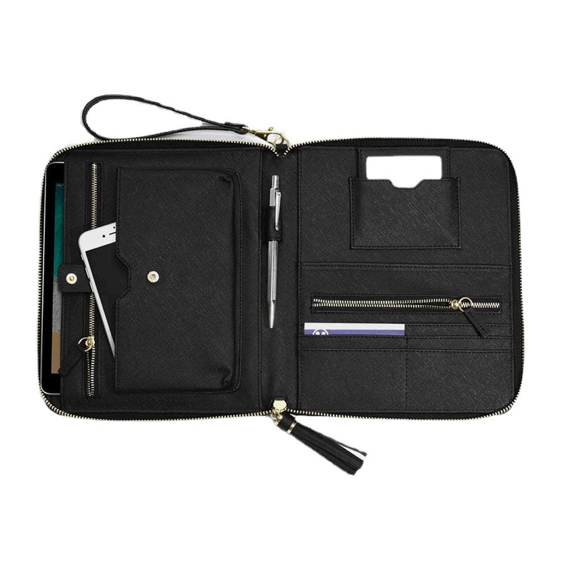 Women Leather Solid Color Multifunction Tassel 6 Card Slots Pen Phone Bag Clutch