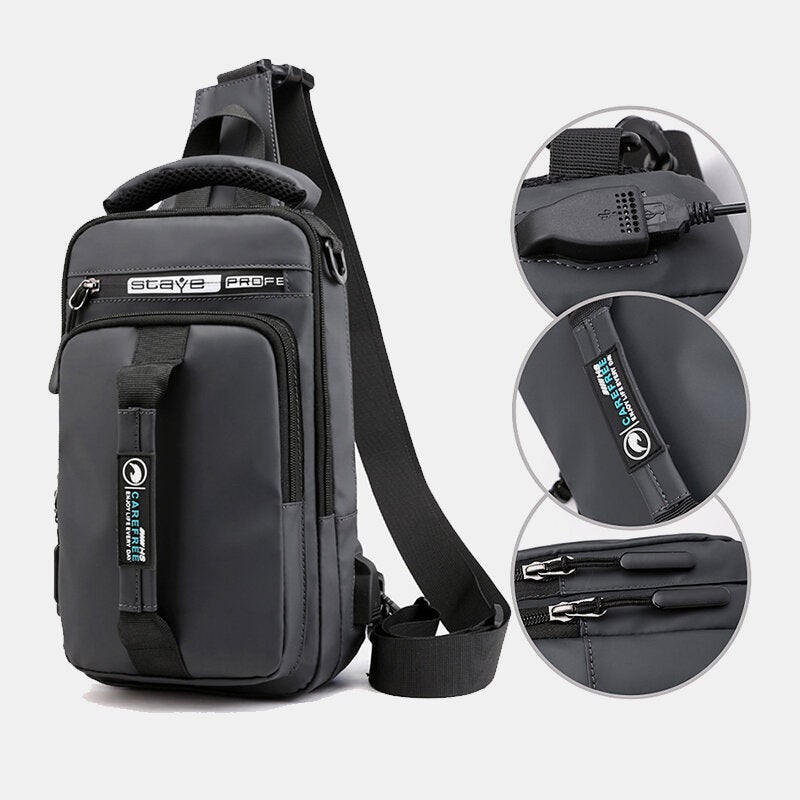 Men Waterproof Fashion Light Weight Oxfords Chest Bag Shoulder Bag With USB Charging Port For Outdoor