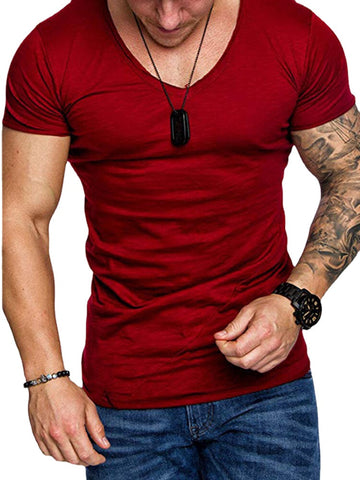 Men Activewear Solid Color V-Neck Breathable Short Sleeve T-Shirts