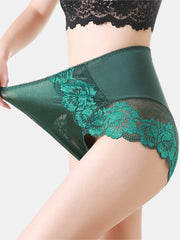 High Waisted Lace Patchwork Mesh Full Hip Comfy Cotton Linning Panty