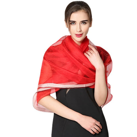 Women Soft Silk Satin Scarves Solid Color Long Sunscreen Beach Towel Shawl