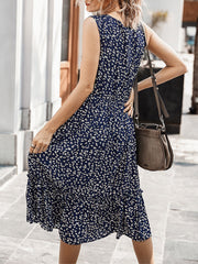 Casual Bohemia Floral Print V-neck Sleeveless Holiday Midi Dress