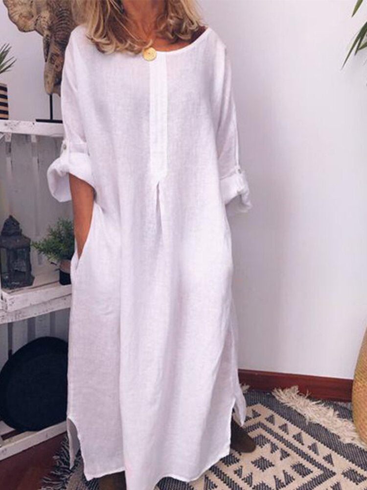 Loose Solid Color Long Sleeve Casual Maxi Dress