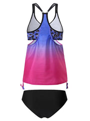 Women's Swimwear Tankini 2 Piece Normal Swimsuit Ruched 2 Piece Modest Swimwear Open Back Printing Leopard Ombre Leopard Print Black Royal Blue Blue Purple Padded Strap Bathing Suits New Vacation