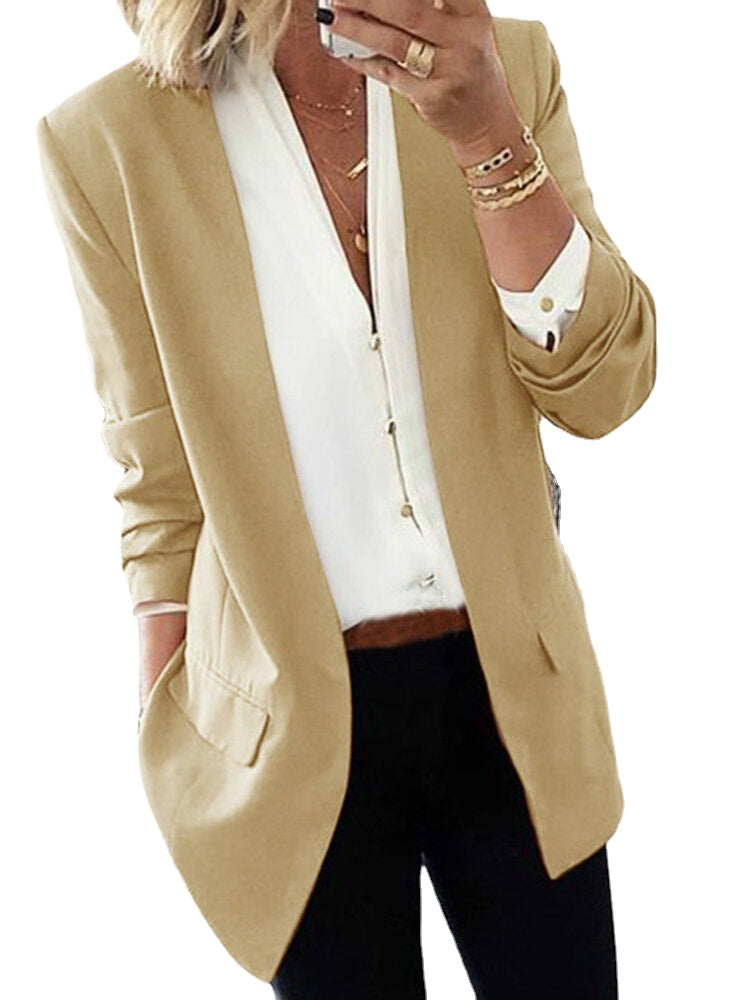 Women Solid Color Casual Long Sleeve Blazers