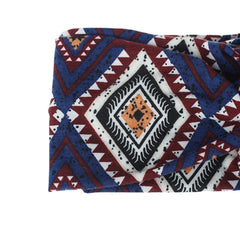 Women Bohemian Style Diamond Lattice Pattern Casual Outdoor Headdress Elastic Cross Tie Wide Brim Headband