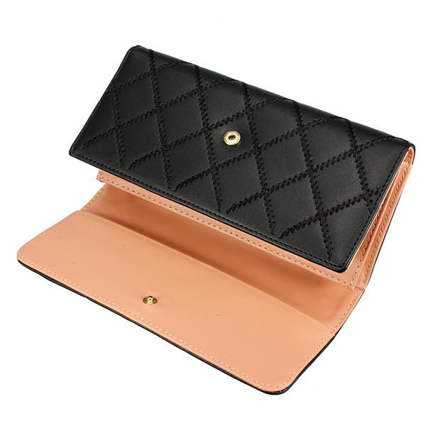 Women Quilted Crown Long Wallet Girls Candy Color Purse Card Holder Coin Bags