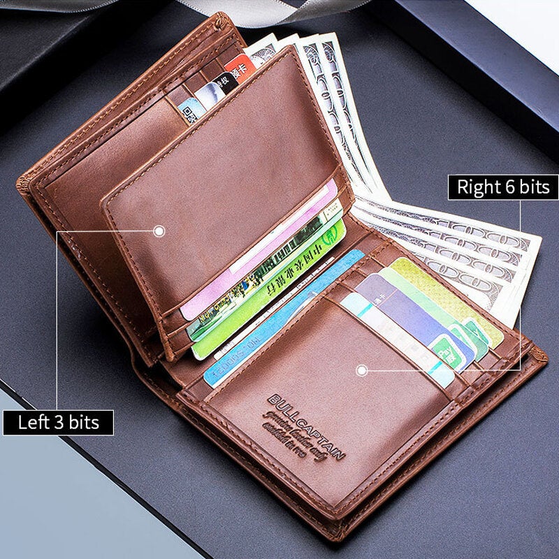 Men Genuine Leather Bifold Multi-card Slot Card Holder Coin Purse Money Clip Wallet