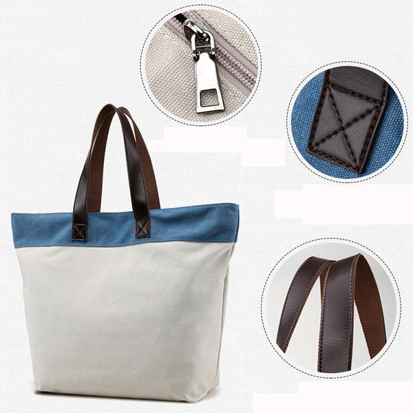 Women Canvas Hit Color Tote Bag Casual Handbag Shoulder