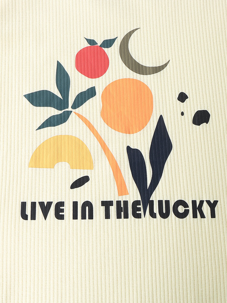 Women's Graphic Letter Print Ribbed Pullover Pajama Set with Elastic Waist and Pockets