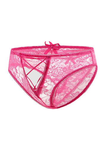Women Floral Lace See Through Open Crotch Bowknot Ribbon Soft Panties