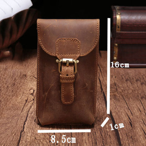Men Genuine Leather Waterproof Vintage Casual 5.8 Inch Phone Bag Cowhide Waist Bag With Hook