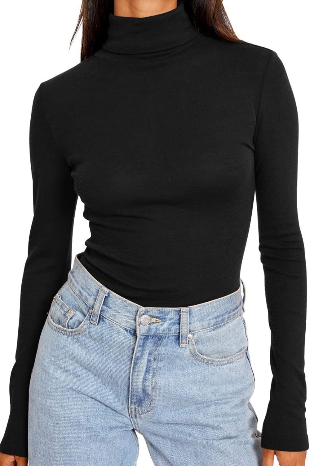 Women's Turtleneck Long Sleeve Shirts Fall Fashion Basic Layering Slim Fit Soft Thermal Underwear Tops