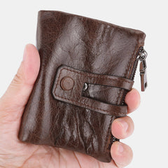 Men Genuine Leather Zipper RFID Blocking Anti-theft Retro Business Card Holder Wallet