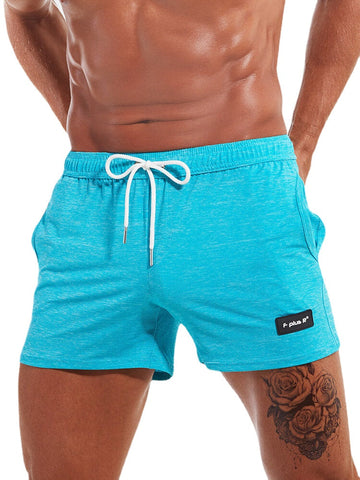 Men Sport Solid Color Quick Dry Pocket Drawstring Shorts