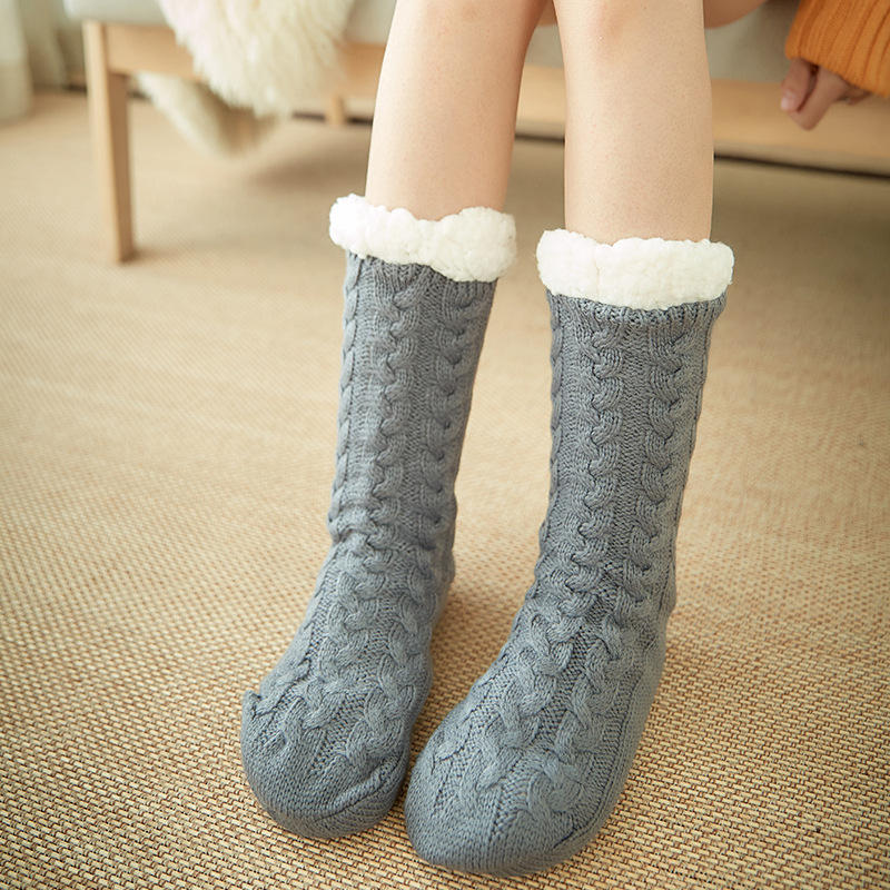 Women Winter Thickening Warm Casual Socks Non-Slip Silicone Middle Tube Socks
