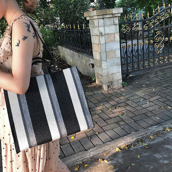 Women Canvas Stitching Color Tote Handbag Crossbody Bag Shoulder Bag