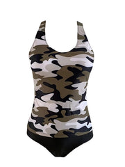 Women's Swimwear Tankini 2 Piece Normal Swimsuit Open Back Printing Camouflage Green Vest Scoop Neck Bathing Suits Sports Vacation Fashion / Modern / New / Padded Bras