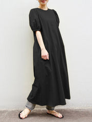 Woman Puff Sleeve Holiday Solid Maxi Dress