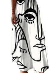 Women's Sleeveless Print Ruched V Neck Elegant Abstract Chic Long Dress