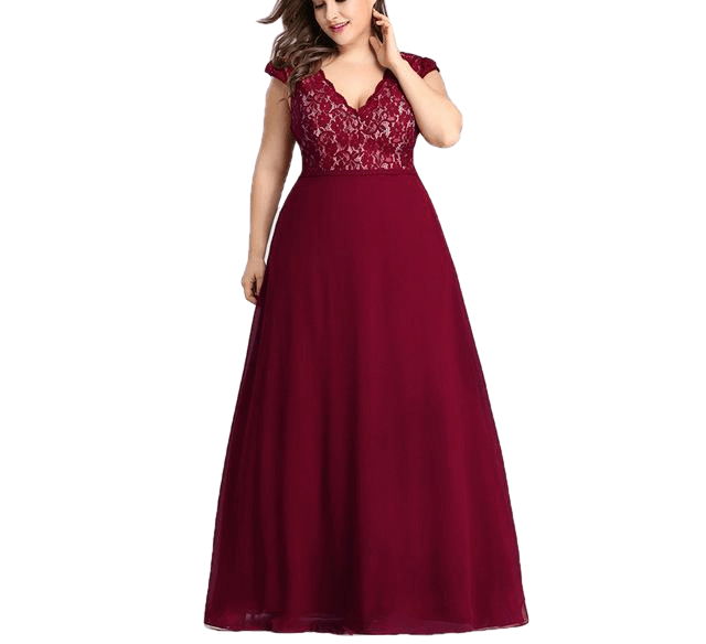 Elegant Burgundy A-Line Sleeveless Lace Dress - Sheseelady