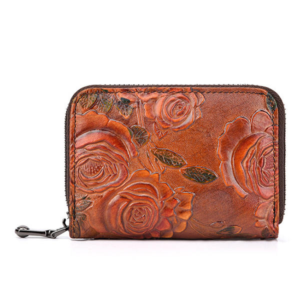 Genuine Leather Card Organ Holder Zipper Multi-card Bit Purse Wallet
