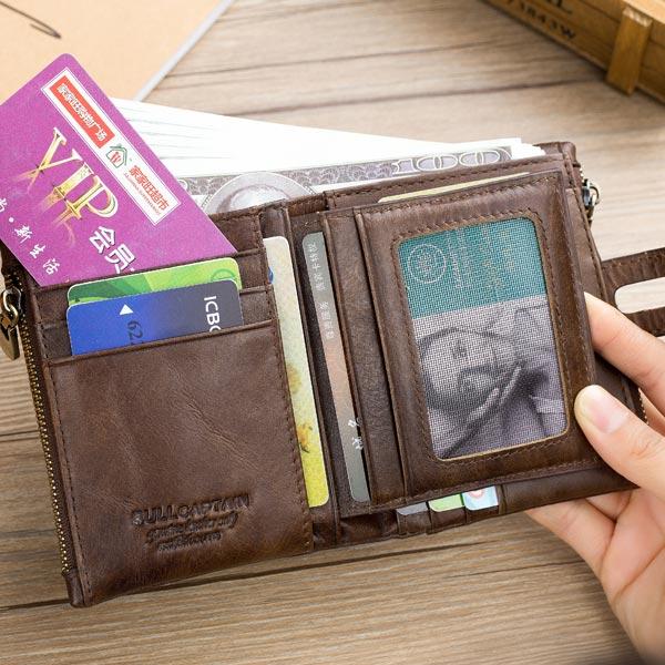 RFID Antimagnetic Vintage Genuine Leather 14 Card Slots Coin Bag Wallet