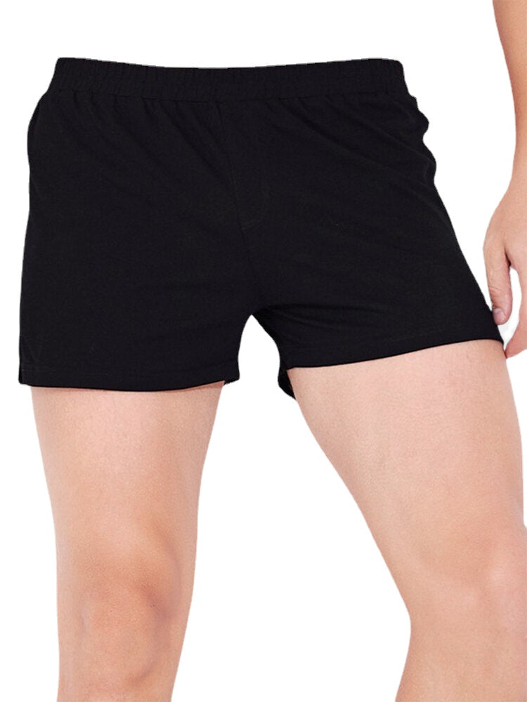 Mens Cotton Solid Color Thin Breathable Loose Comfy Home Shorts Boxers