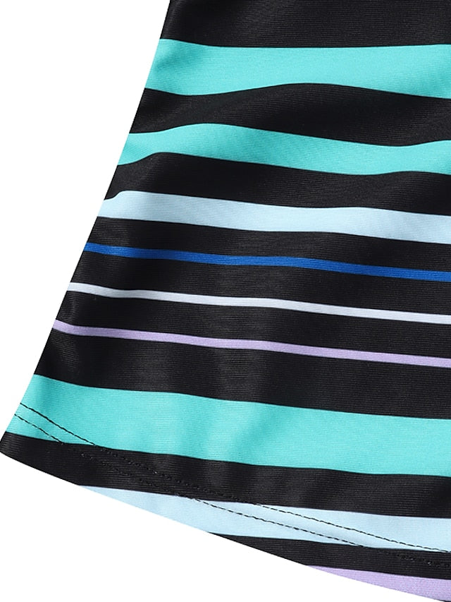 Women's Swimwear Tankini 2 Piece Normal Swimsuit Open Back Cross Color Block Stripe Rainbow Tank