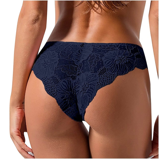 [3 Packs] Women Sexy Thong Panties Full Lace Cute Bowknot Low Waisted Seamless Bikini Briefs Comfy Underwear