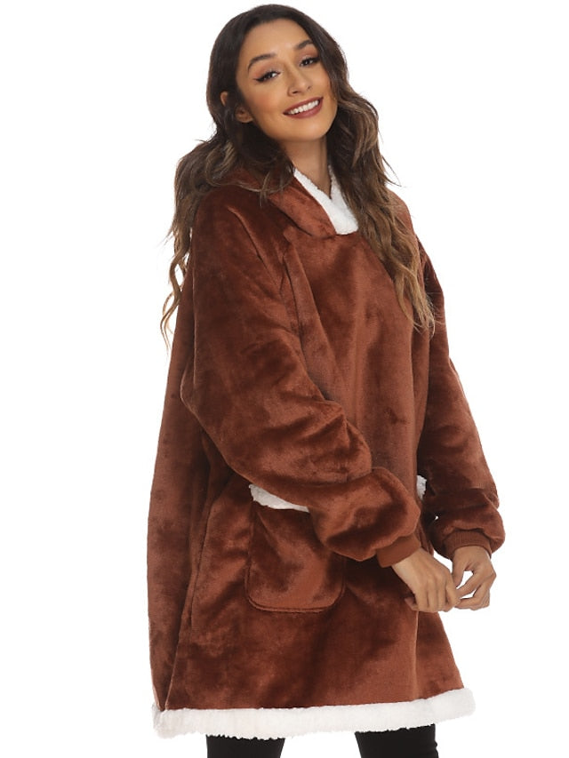 Couple's Pajamas Wearable Blanket Hoodie Fleece Oversized Winter Soft Warm Long Sleeve