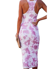 Women's Sleeveless Tie Dye Backless V Neck Fashion Slim Dress