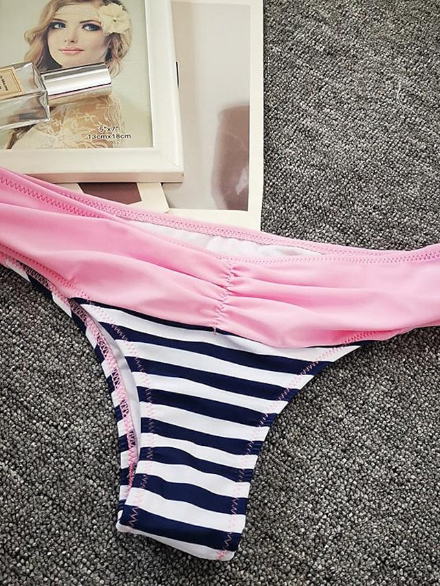 Women's Swimwear Bikini Normal Swimsuit 2 Piece Printing Striped Pink Bathing Suits Sports Beach Wear Summer